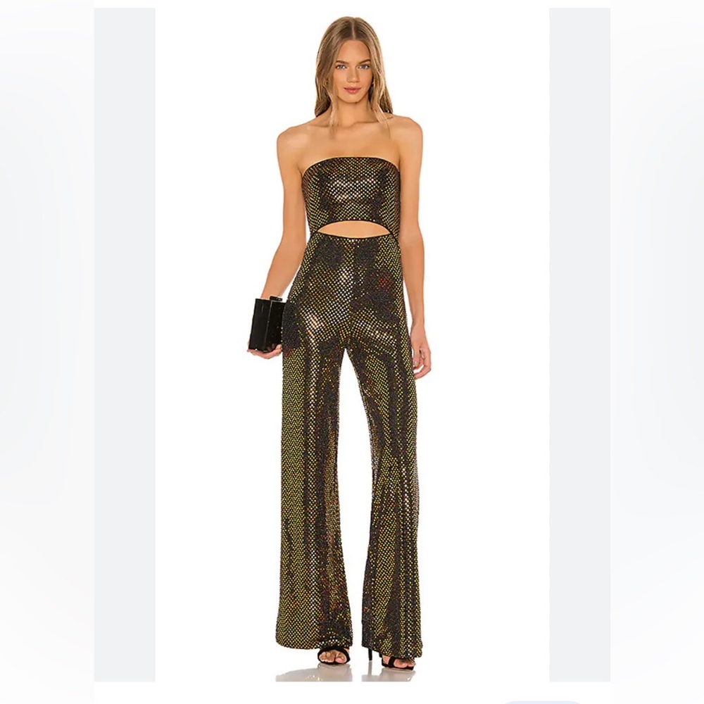H:OURS by Revolve shine jumpsuit Black and Gold XXS
